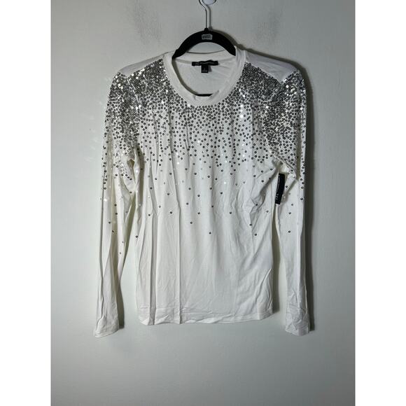 NWT International Concepts White Long Sleeve Sequenced Top Sz S - Picture 1 of 4